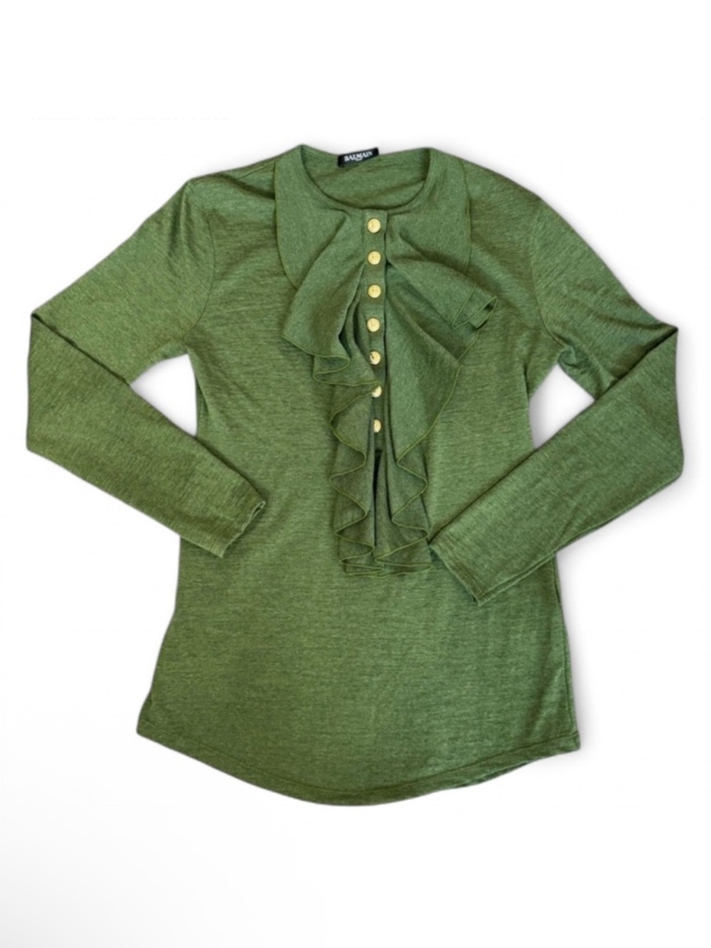 Balmain Ruffle Wool Long Sleeve, Size L/FR 40